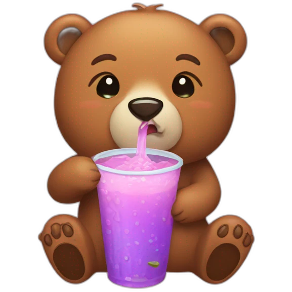 crying bear drinking boba drink emoji