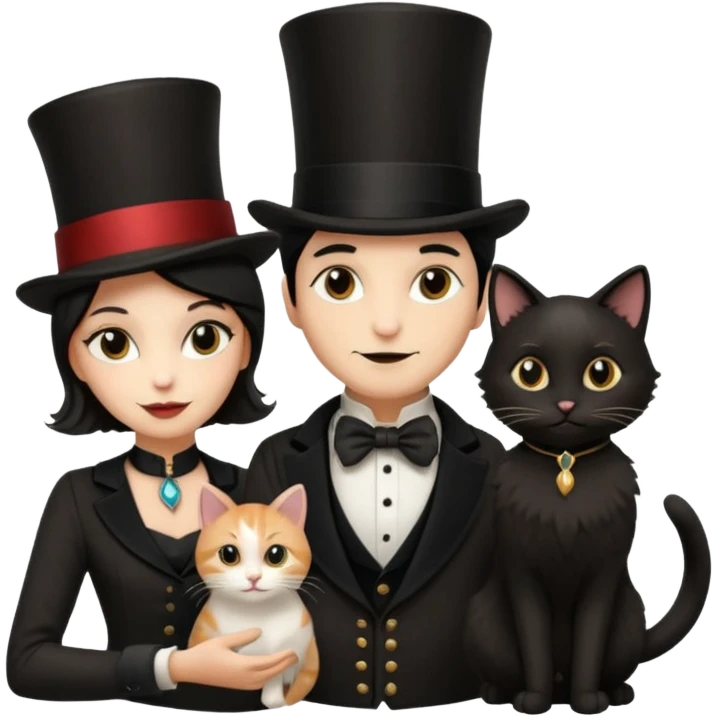 magician couple and their pet cat emoji