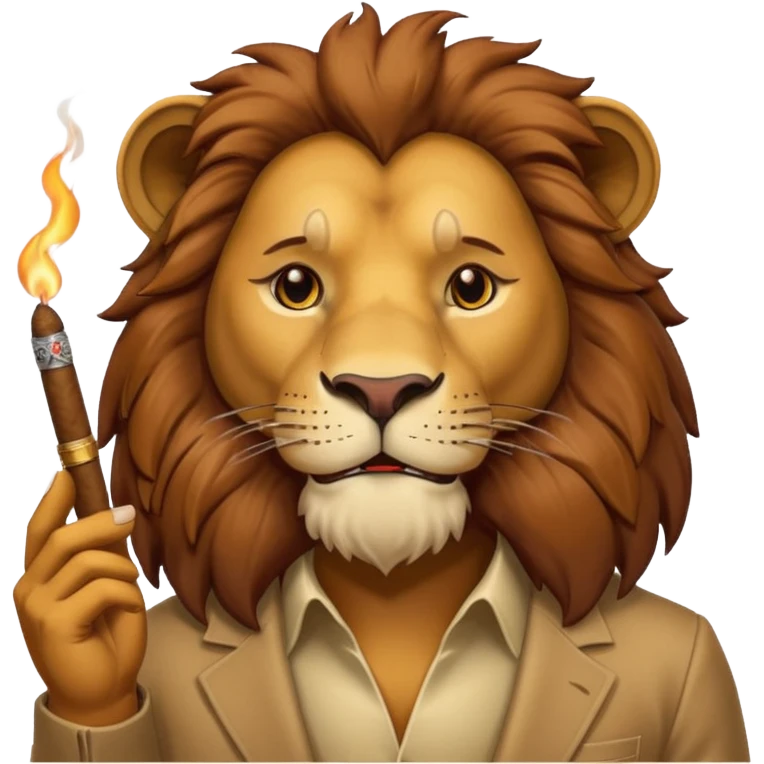 Çok zengin , elinde puro tutan , kendini beğenmiş bir erkek aslan  çiz. emoji