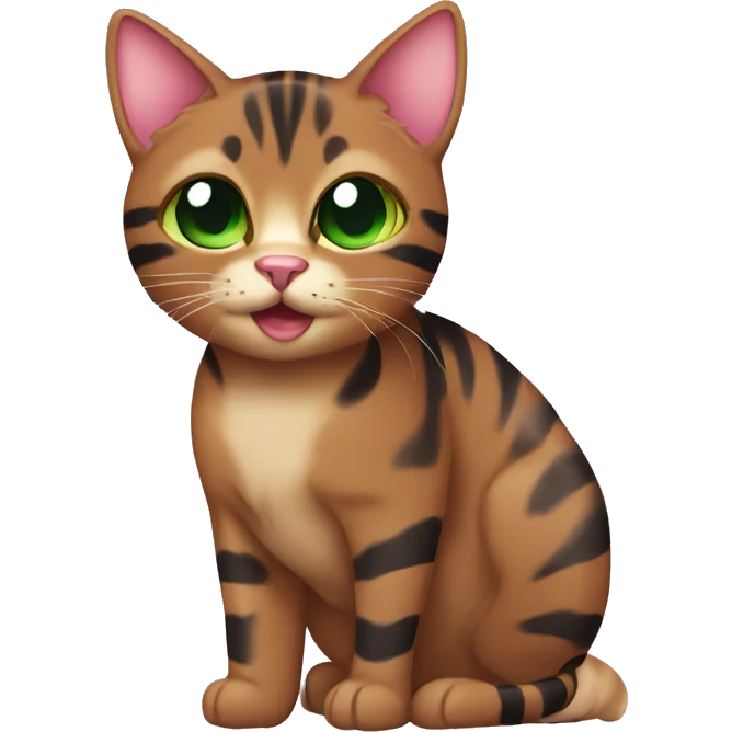 Brown cat with black stripes tabby with green eyes with brown and pink nose  emoji