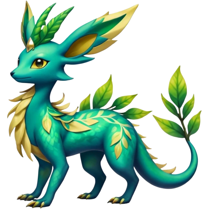 Shiny Iridescent Helioptile-Salandit-Leafeon-Fakémon-hybrid-creature (full body)  emoji