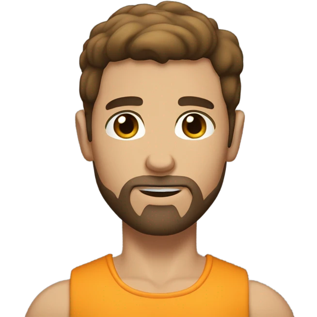 White male with brown goatee extremely slim with giant biceps fluffy brown hair  emoji