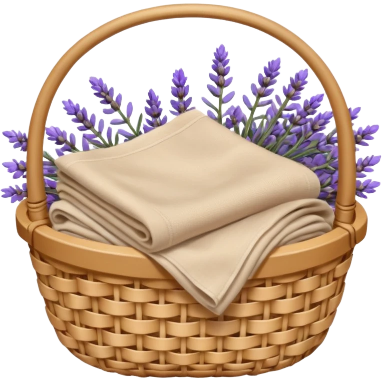 Basket of beige linens and lavender emoji