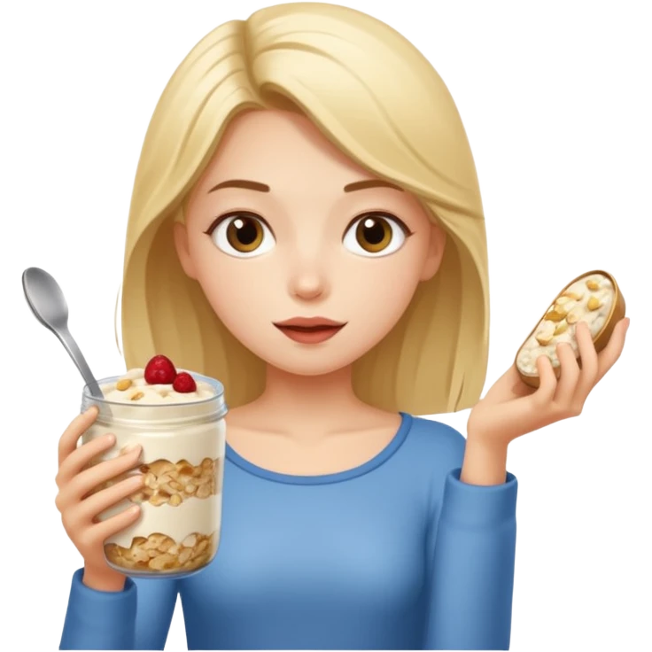 Slim pretty girl eating overnight oats  emoji