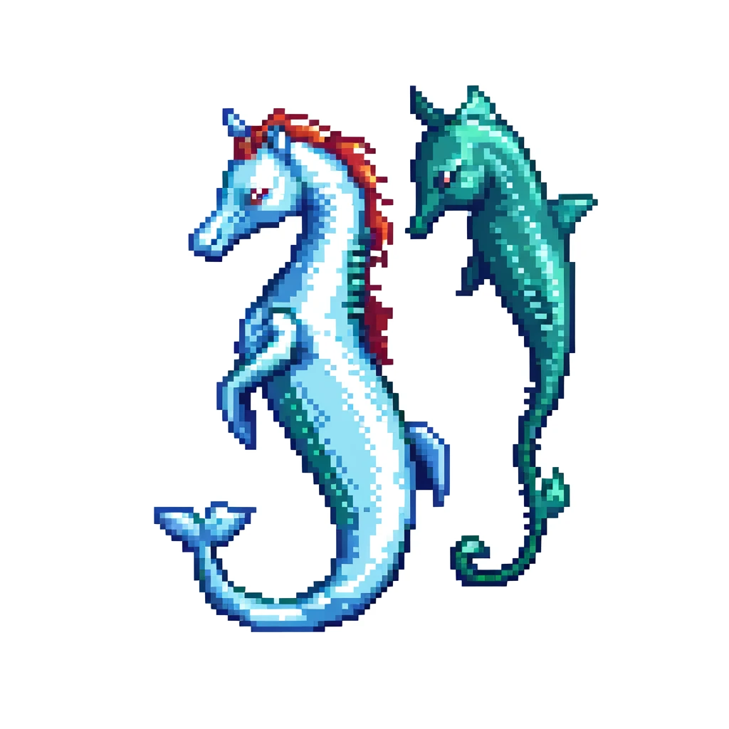 A mythical sea horse creature with whale tail and horse upper body, fantasy aquatic creature emoji