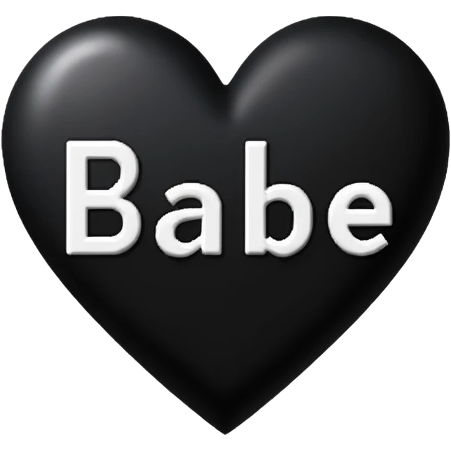 the word 'Babe' in white handwriting across a black heart, pixel art style, high contrast emoji