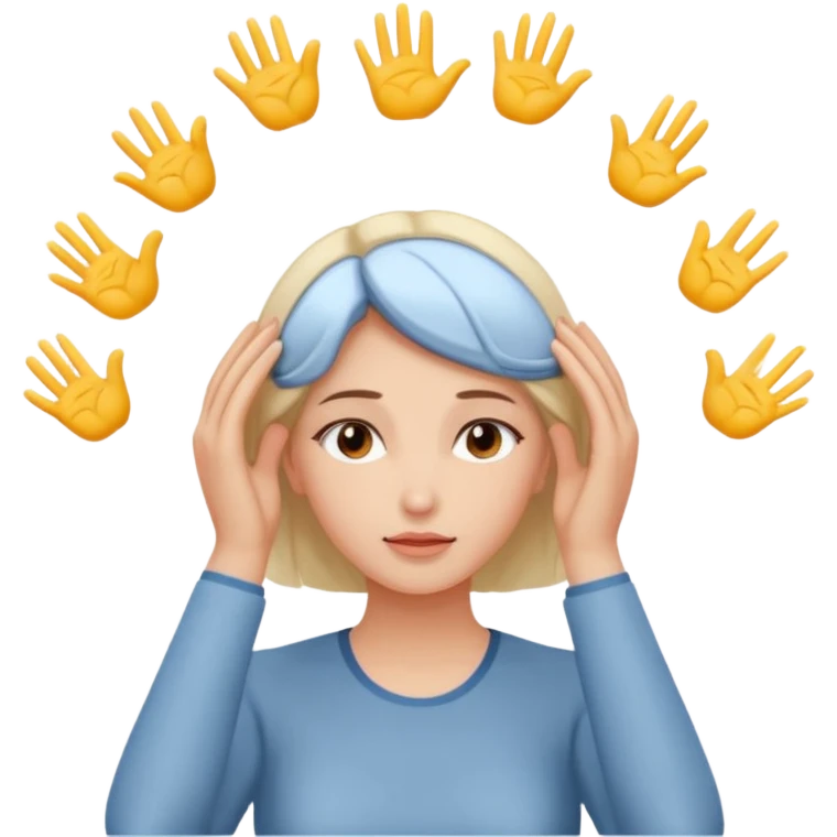 woman touching her own head with both hands expanding mind emoji