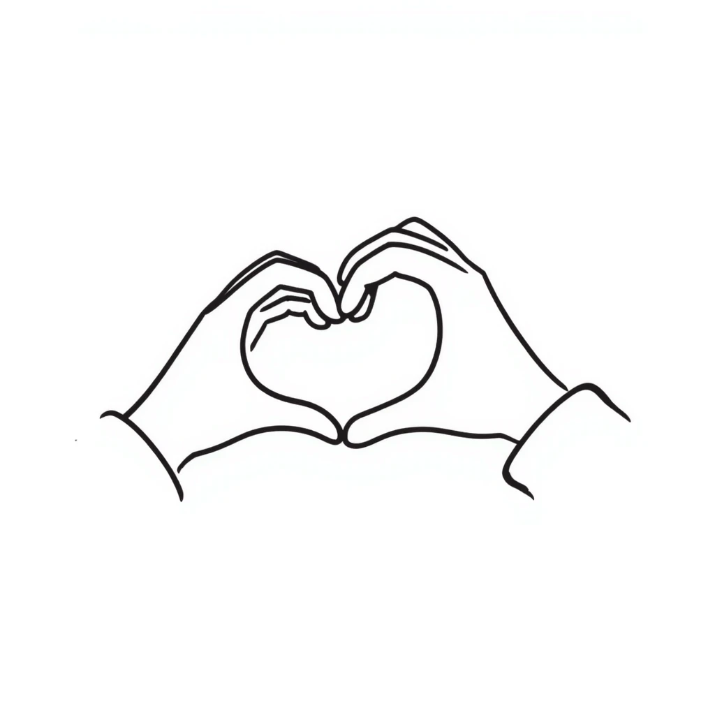two hands forming a heart shape, hand drawn doodle style emoji