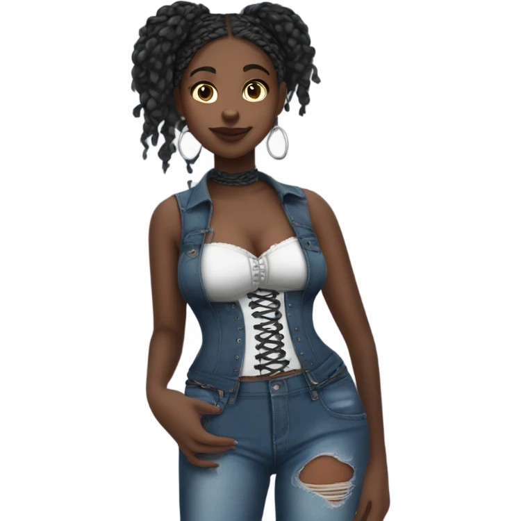Black girl with braids posing full body jeans corset top emoji