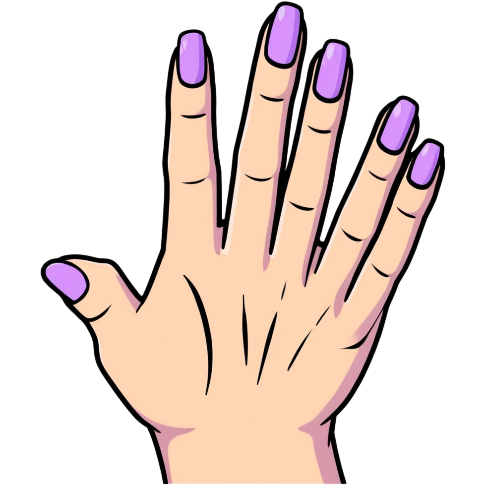 lilac pastel manicure on five fingers emoji