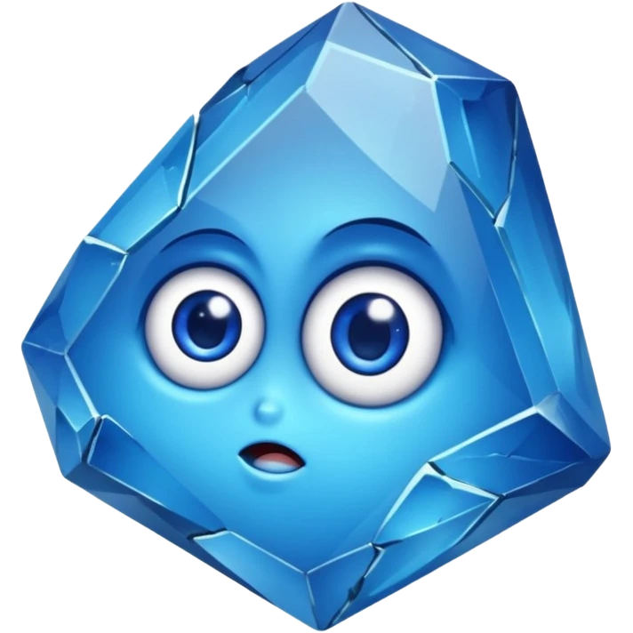 very sharp broken blue gem mineral , multiple irregular chunks, very shiny with two eyes and heart shaped emoji