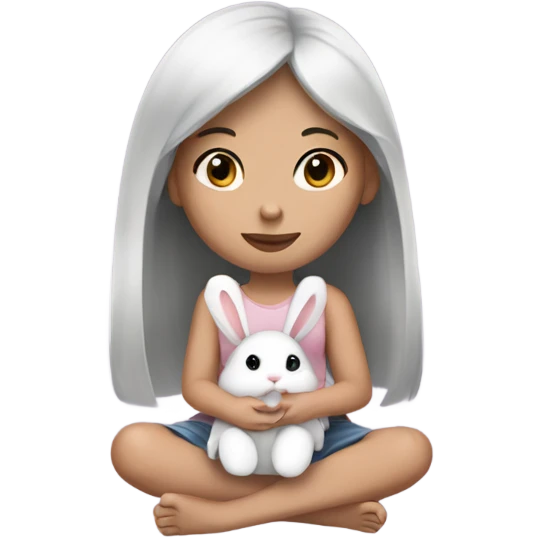 girl sitting holding a little bunny black hair and medium white skin tone emoji