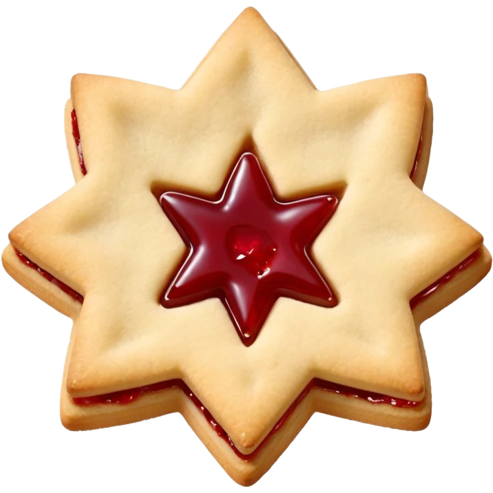 Linzer cookies with a red jam center shaped like a star and still round for eyes. emoji