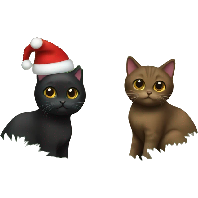 Black cat and brown/brown cat in Christmas tree emoji