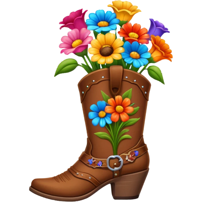 Brown cowgirl boot vase with flowers emoji