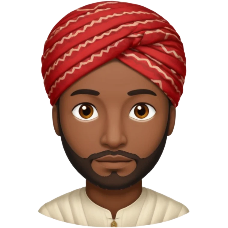 A dark-skinned man with brown eyes, a short beard, and a calm look, wearing a red patterned turban. emoji