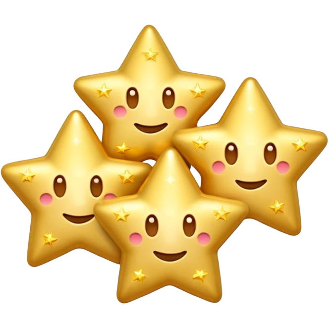 3D iPhone style emoji of classic sparkles, three golden shining stars with glowing edges, isolated on white background, soft shadows, high detail, playful and cute. emoji