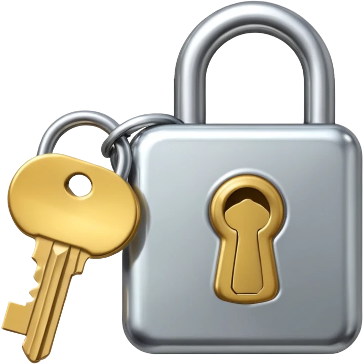 A chrome silver lock and key emoji, smooth metallic surfaces, glossy reflections, luxury swag vibe, minimal iOS emoji style, centered on clean white background emoji