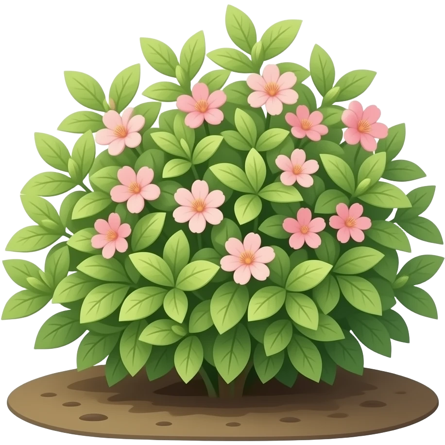 green plant from the ground with leafs And Pink flowers blooming emoji