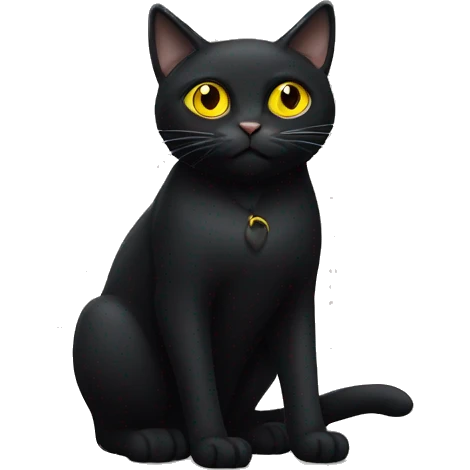 Black cat sitting yellow eyes full body emoji