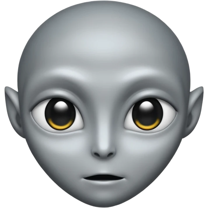Grey alien head, almond-shaped eyes solid black, entire eye black, no white or iris, slanted, pale grey skin, cartoon emoji, no background


 emoji