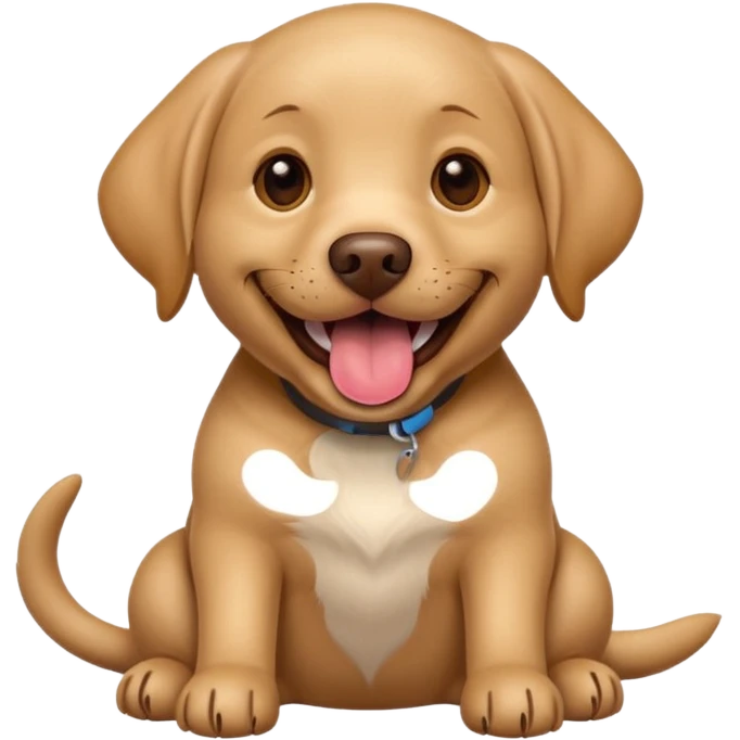 Happy light brown Labrador sitting on beige background, wide smile with tongue out, looking at camera, playful and curious expression, professional portrait style emoji