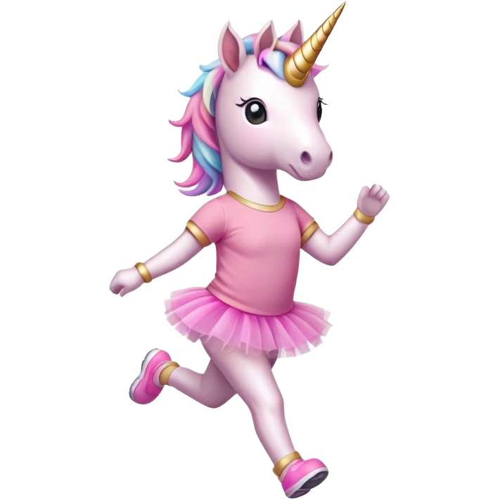 anthropomorphised female unicorn in tutu and pink t-shirt jogging upright relaxed pose emoji