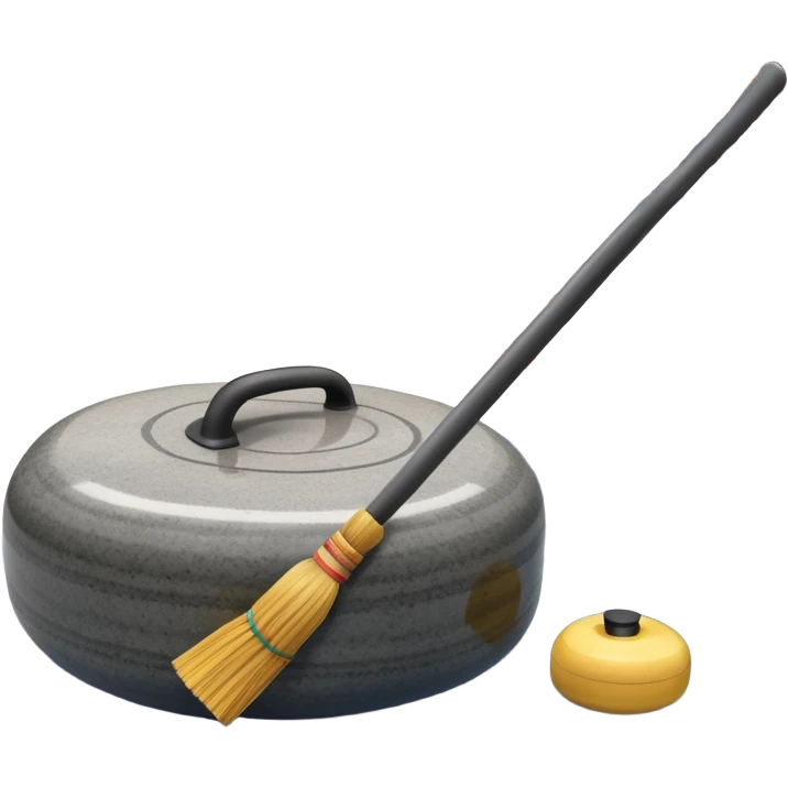 An icon showing a detailed close-up of a curling stone sliding across the ice, with a broom in motion beside it. The background features an indoor stadium with cheering spectators on the stands. Transparent background captures the strategy and focus of curling. emoji