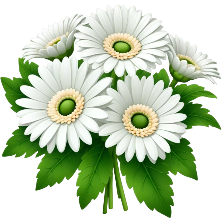 bouquet White Gerbera Daisy, luxuriant, leaf, bud emoji