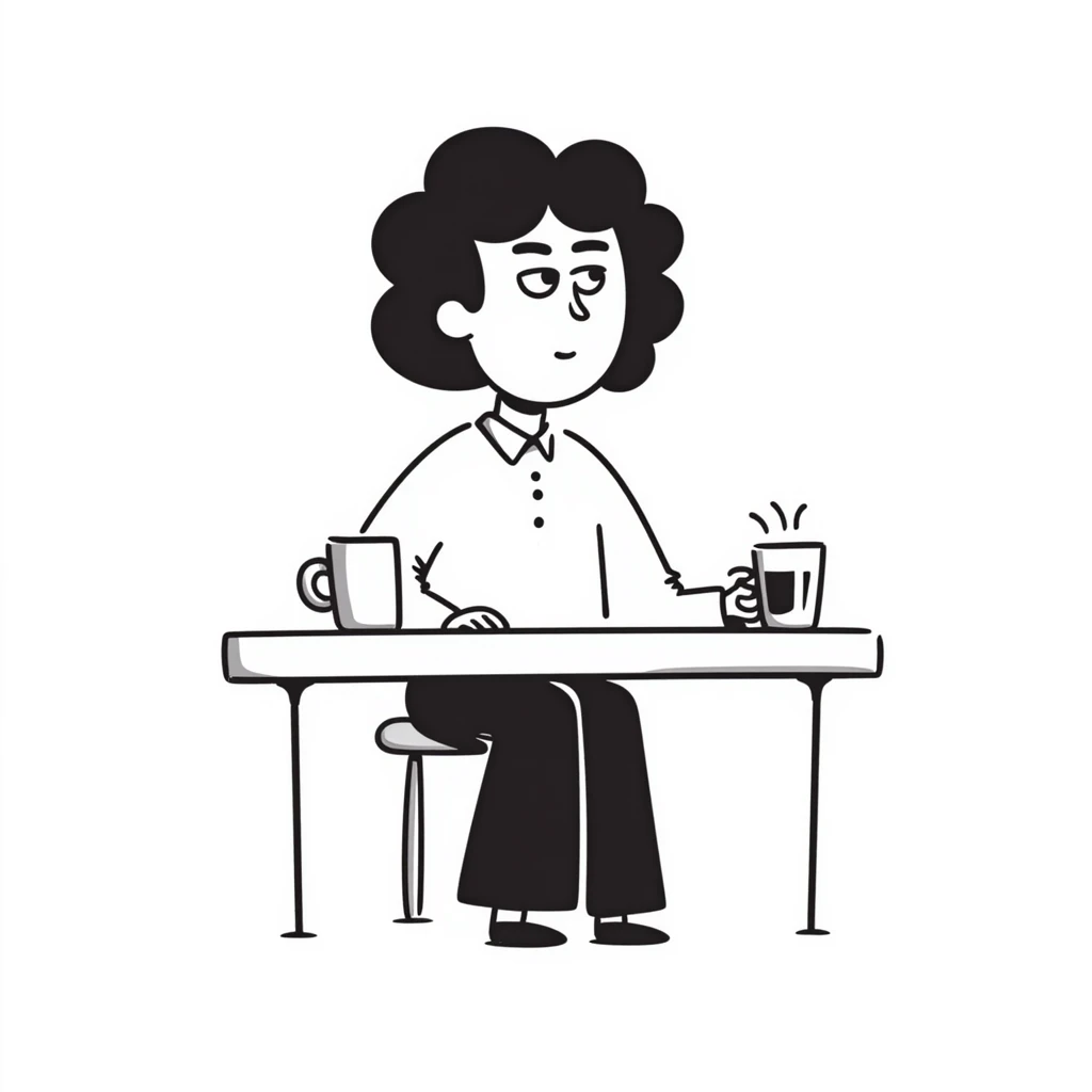 Office boss sitting at desk with coffee mug, looking authoritative emoji