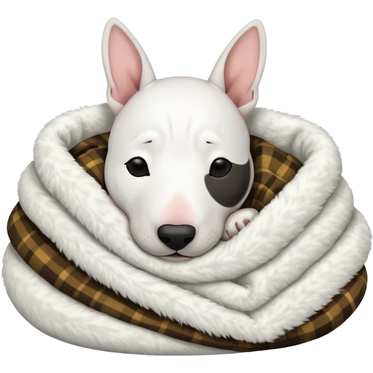 bull terrier sleeping cozy with blanket black head and ears emoji