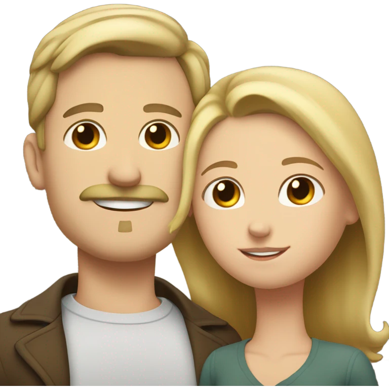 White man with blonde hair and mustache cuddling with white girl with short brown hair emoji