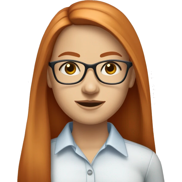 White-girl-with-long-straight-hair-red-head-eyes-blue-wearing-wire-rim-glasses-blouse-formal-white emoji
