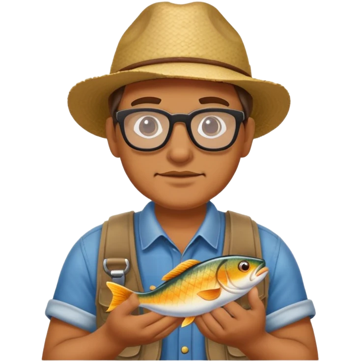 Redneck wearing glasses with fish in hands emoji