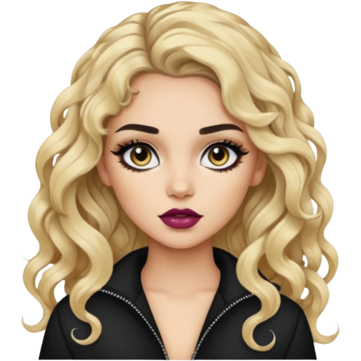 brunette split dye blonde, baddie, pretty makeup, black eyeliner, long and curly hair emoji
