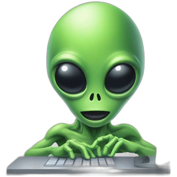 Alien typing on computer emoji