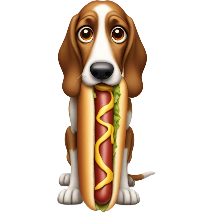 Hound dog eating a hot dog emoji