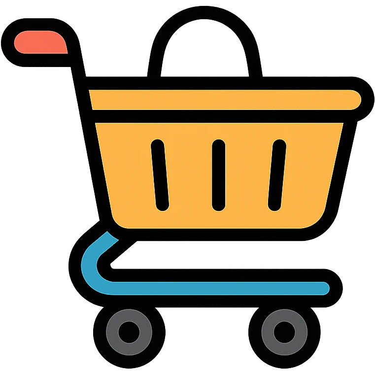 Shopping cart icon with a basket and wheels emoji