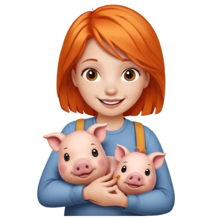 Girl with orange hair holding a pig emoji