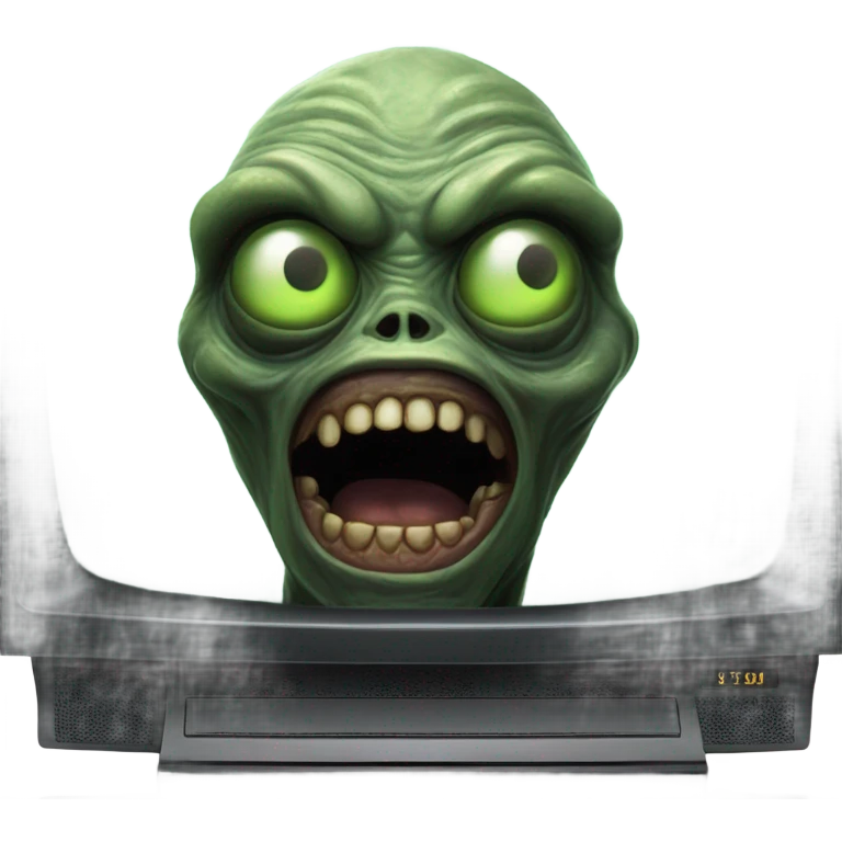 a realistic scary alien on a TV screen emoji