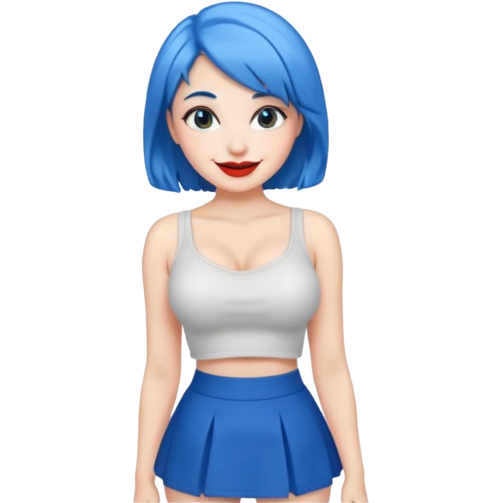 büyük memeli mavi saçlı çok güzel bir kız mini etekli kırmızı ruj emoji