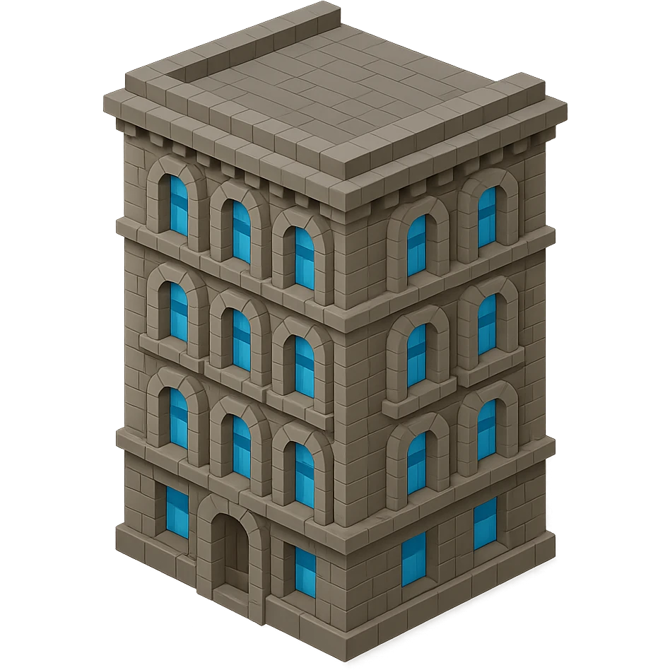 old Saint Petersburg building in voxel style, gray-brown tones, classic ornate facade, isometric view emoji