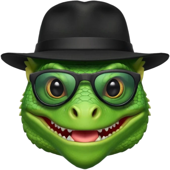 capitalist iguana head with black sunglasses and hat smiling sarcastically emoji