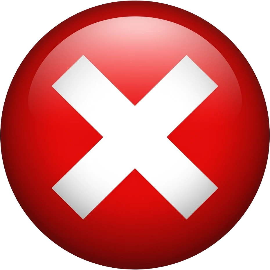 Red filled circle with white X, CCTV on end points of X emoji