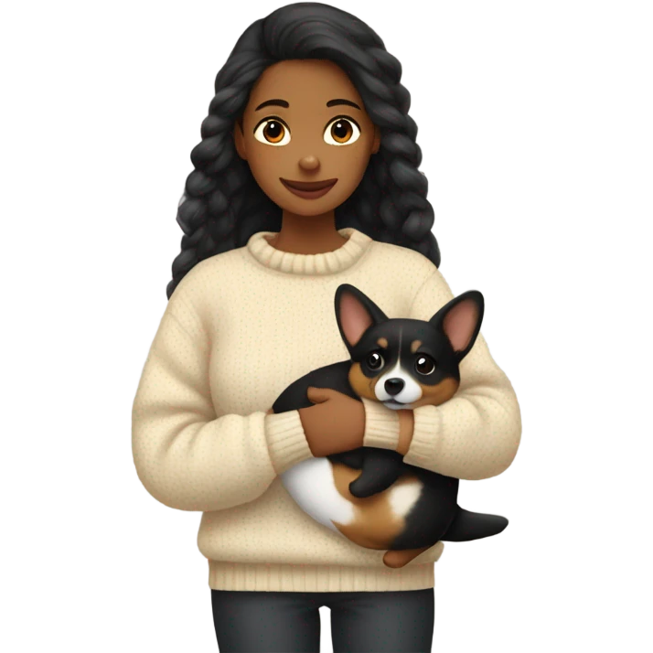 girl with black corgi in sweater emoji