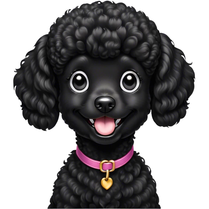 Cinematic Comical Black Poodle Portrait Emoji, Head tilted dramatically with an exaggeratedly amused expression, featuring a glossy, curly jet-black Fur with a lively bounce, wide, expressive dark eyes filled with playful disbelief, Simplified yet hilariously expressive features, highly detailed, glowing with a slightly sassy glow, high shine, dramatic yet playful, stylized with an air of cheeky mischief, bright and endearing, soft glowing outline, capturing the essence of a spirited and over-the-top companion, so meme-worthy it feels like it could side-eye its way into internet fame instantly! emoji