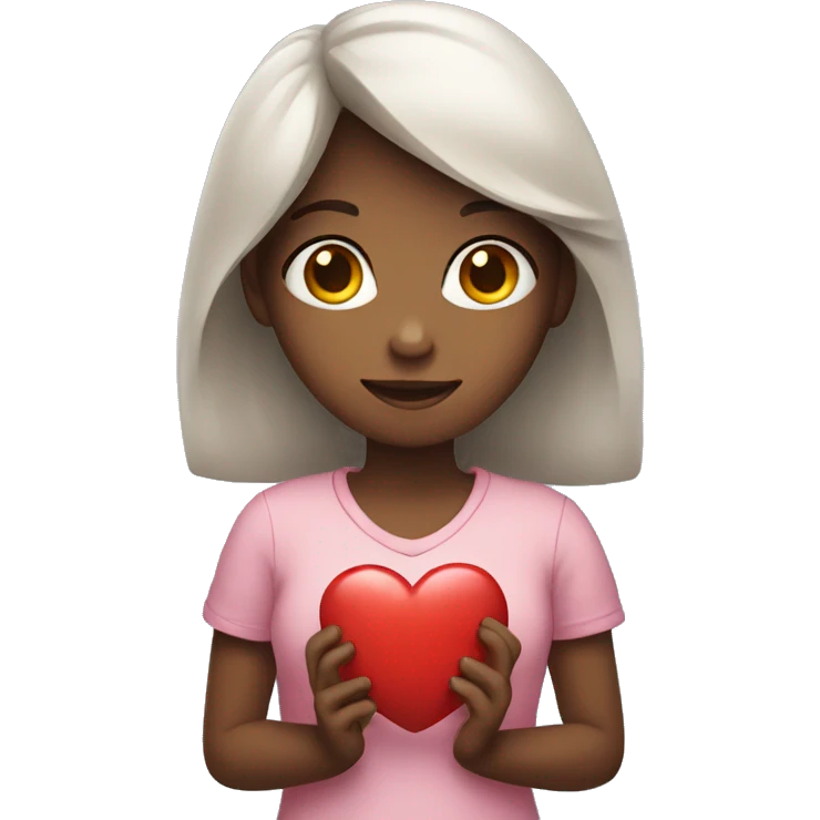 Girl holding a heart emoji