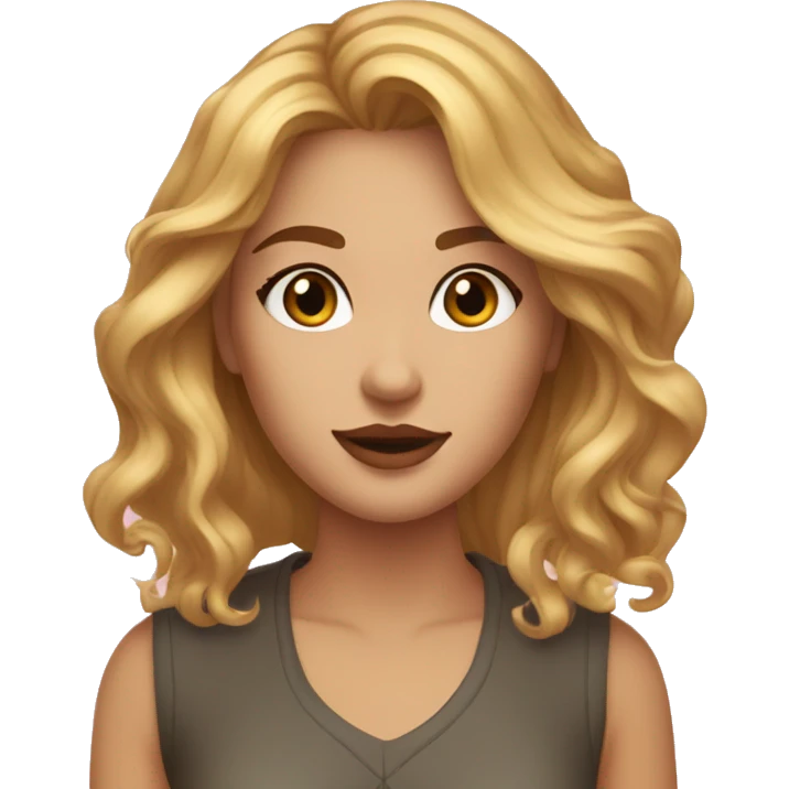 create an emoji of a girl with medium-light hair, honey-colored eyes, she lives in the MundoVi store and loves makeup emoji