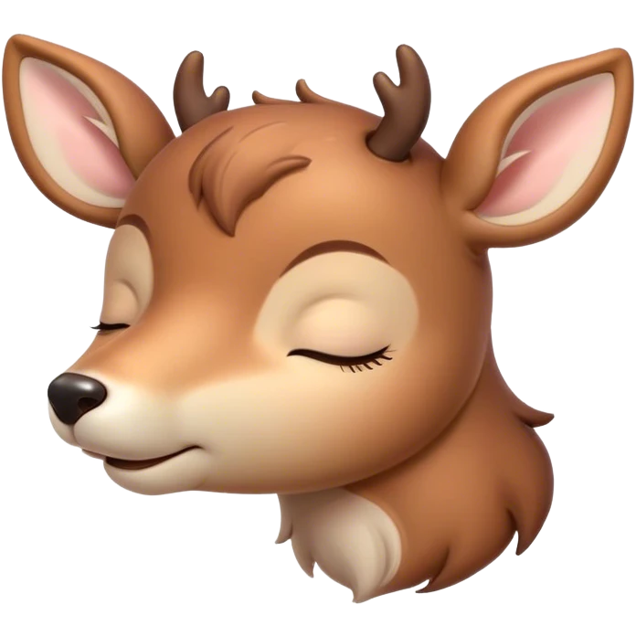 Meme-Worthy Cute Sleeping Deer Portrait Emoji, Head resting peacefully with a contented smile, showcasing a delicate, slender build and a luxuriously soft coat, eyes shut in a serene, restful nap, Simplified yet hilariously adorable features, highly detailed, glowing with a soft, drowsy light, high shine, relaxed and utterly lovable, stylized with an air of playful laziness, bright and heartwarming, soft glowing outline, capturing the essence of a comically sleepy deer, so meme-worthy it feels like it could instantly become the next viral sensation of adorable woodland slumber! emoji