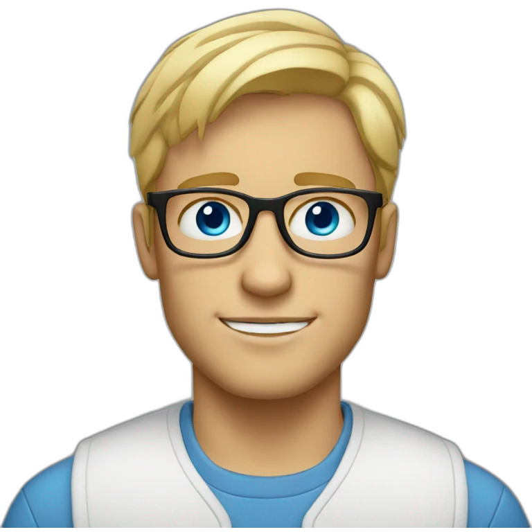blonde guy with glasses an blue eyes without beard emoji